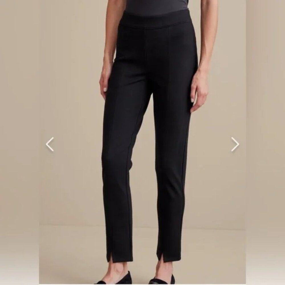 Soft Surroundings Black Front Slit‎ Elastic Waist Ponte Pants Womens Size Small